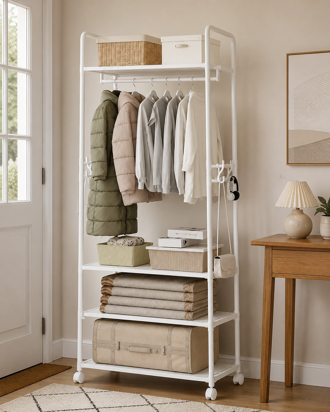 Rolling Clothes Rack With Whee - Fishing Rod Travel review and price